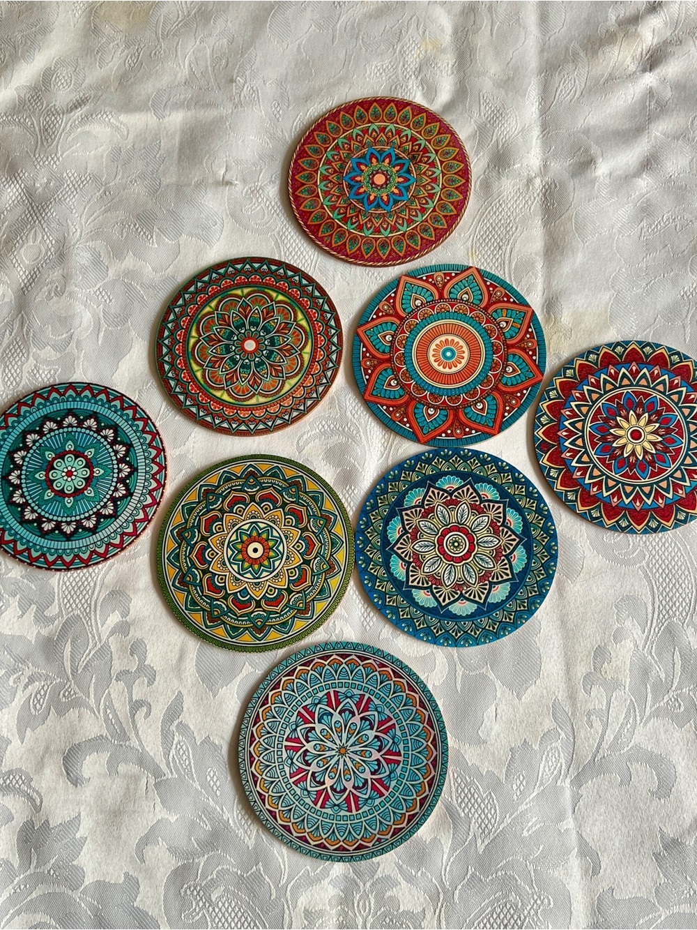 Colorful Mandala Wooden  Coaster Set - Multicolor 8pcs - Picture 6 of 8